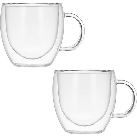Lot de 2 verres en verre double paroi, grande capacité, transparents et sécurisés, idéal pour boissons froides ou chaudes à la maison. (1/5)