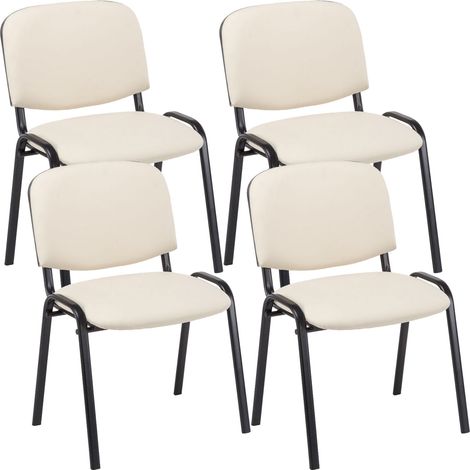 Lot de 4 chaises visiteur empilables Ken en similicuir et piètement noir Crème (1/3)
