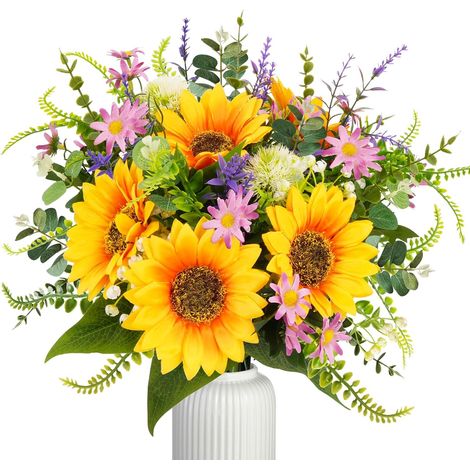 Bouquet de Fleurs Artificielles Tournesols et Marguerites Roses (1/5)