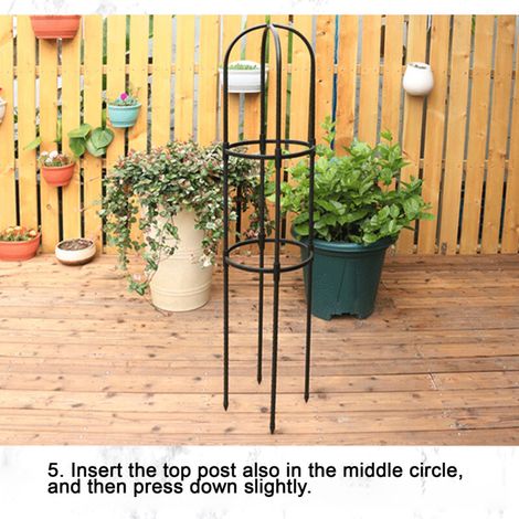 Tuteur Obélisque Escalade pour Jardin - Cage Verticale Empilable en Acier Inoxydable Noir (Diam. 25cm, 90cm/120cm/150cm/180cm - 4 Piquets au Sol, Design avec Oiseau au Sommet)