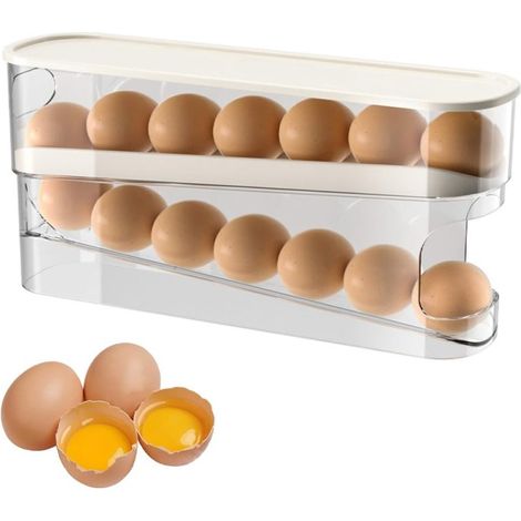 Rangement pour œufs empilable à 2 niveaux avec roulettes et couvercles (blanc)