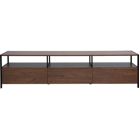 Meuble TV finition bois foncé noyer et métal noir L180 cm MAXENCE