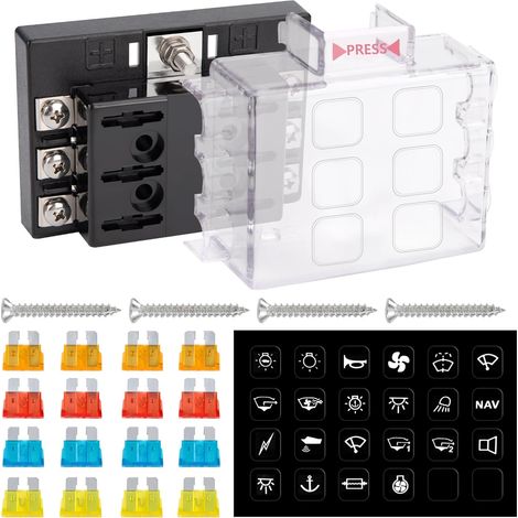 1 Boîte Fusibles 6 Voies, PBT Ignifuge, Couvercle PC Transparent, Pour Auto Bateau (1/5)