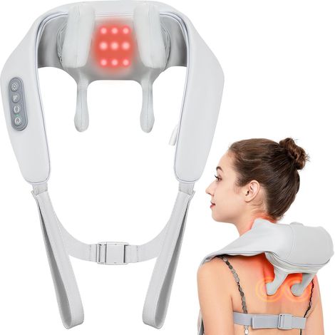 Masseur de cou avec chauffage, masseur Shiatsu, chargement USB, masseur électrique sans fil avec 3 modes et 3 intensités pour la maison et le bureau (1/5)