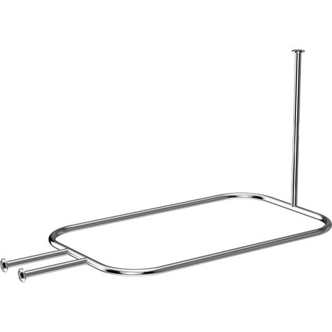 Anneau de rideau de douche en alliage d'aluminium ovale forme carrée pour salle de bain 148 cm x 61 cm pour baignoires à pieds libres (Argent) (1/5)