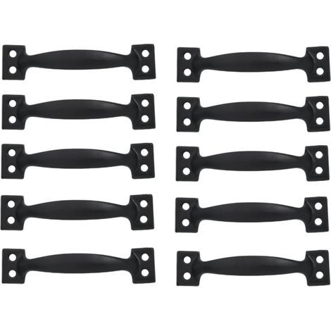 Set di 10 maniglie per porte curve vintage, maniglie per porte in legno anticato verniciato (133 mm, nere)