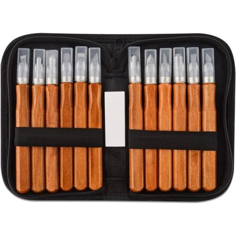 Schnitzmeißel-Set – 12 professionelle Werkzeuge mit ergonomischen Griffen und Aufbewahrungskoffer – für Anfänger und Experten (1/4)