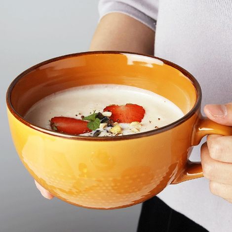 Grande tasse en céramique de 700 ml, tasse en grès, tasses pour cappuccino, tasse XXL en céramique avec poignée, grandes tasses à muesli avec poignée, saladier, tasse à café en porcelaine (Orange) (1/5)