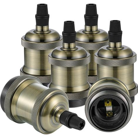 Vintage E27 Adaptateur Douille,Suspension lampe,Solide Cuivre Céramique Douille pour Plafonds Bricolage Suspension Lampe Bronze,6pcs (1/5)
