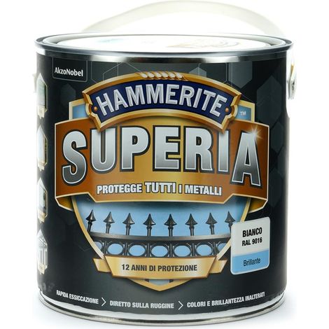 Hammerite Superia smalto metallo antiruggine interno e esterno, Brillante Bianco, 2.5 L (1/2)