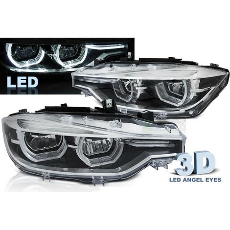 Paire de feux phares BMW serie 3 F30 / F31 LCI 15-18 angel eyes chrome Full led DRL-38575408 (1/4)
