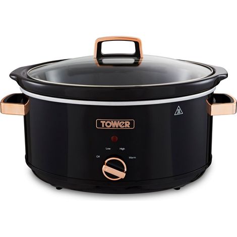 Tower T16019RG Infinity Slow Cooker with 3 Heat Settings & Keep Warm Function, 6.5L, 270W, Black and Rose Gold (1/5)