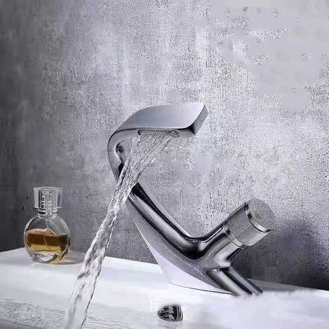 Schwarzer Waschtischhahn - Badezimmer-Mischbatterie - Massiver Waschtisch-Wasserfallhahn - Hochwertige Wasserhähne (Schwarz) B