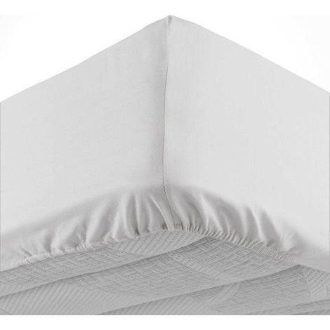 Drap housse - DOUCEUR D'INTÉRIEUR - 90x190 cm - 100% coton - Bonnet 30 cm - Blanc (1/5)