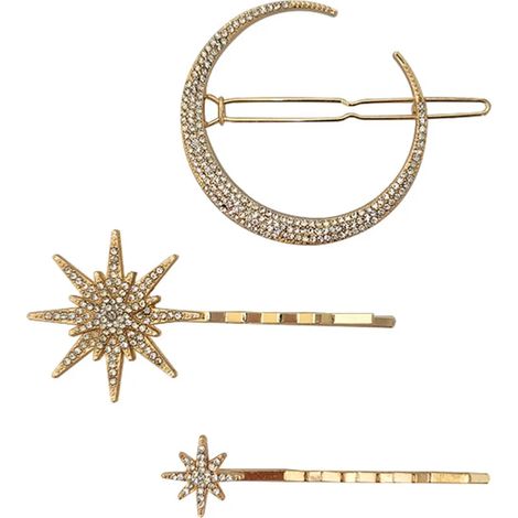 Lot de 3 pinces à strass en forme de lune, flocon de neige et étoile, avec cravate dorée pour mariage ou fête. (1/5)