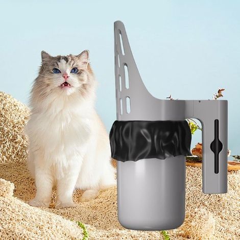 Pala para arena de gato, Pala grande para arena de gato con depósito dividido, Herramienta de limpieza para gatos, Pala portátil, 1 pieza, Gris (1/5)