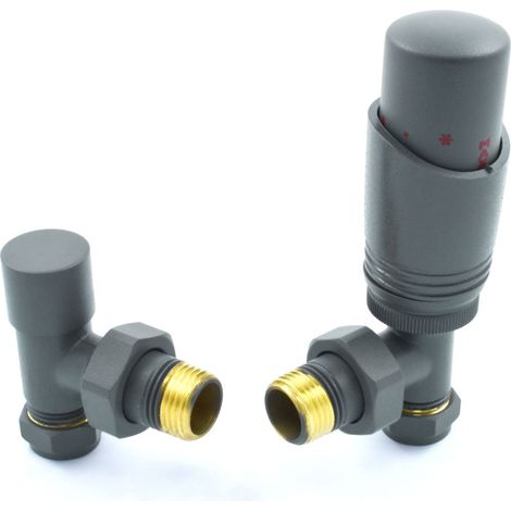 West Delta Angled TRV Thermostatic Radiator Valve and Lockshield - Gunboat Grey (1/5)