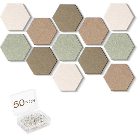 Lot de 12 planches hexagonales en feutre pour murs, marron sauge (1/5)