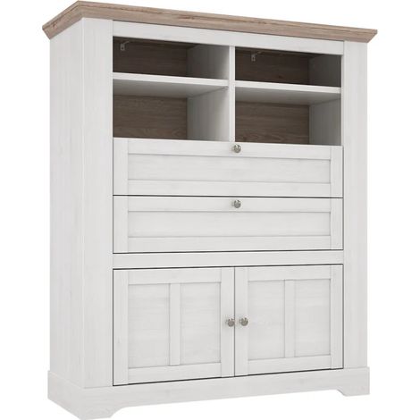 Buffet haut 2 portes 2 tiroirs 4 niches décor chêne blanchi - ANGELE (1/5)