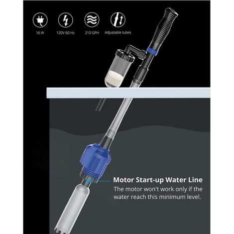 3 en 1 Aspirateur Automatique pour Aquarium, Nettoyeur de Gravier avec Éponge Filtrante, Aspirateur de Gravier Électrique Convient (1/4)