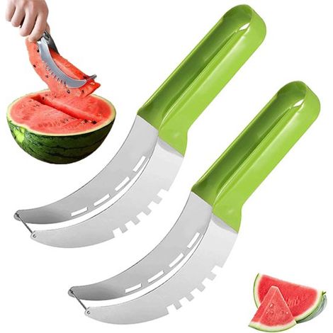 2 pièces - Outil de découpe pour pastèque - Trancheuse à pastèque - Trancheuse à pastèque en acier inoxydable - Trancheuse à melon - Ustensile de cuisine pratique - vert - Convient pour couper la papa (1/5)