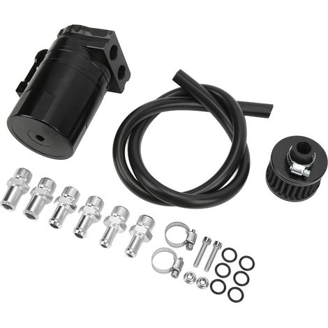 Séparateur d'huile auto avec chicane interne, filtre double chambre en aluminium, protection moteur universelle, noir, bouchon de carter (1/5)