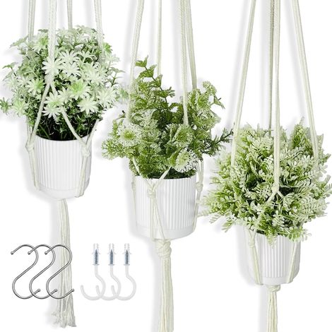 Lot de 3 Plantes Artificielles Suspendues avec Suspensions en Macramé – Faux Plantes Réalistes avec Supports Muraux et Crochets pour Décoration Intérieure, Cuisine et Bureau Style Boho