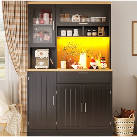 Credenza alta in MDF e metallo nera 104x40x180 cm con vetrine in vetro, cassetto, 3 ante e LED USB (1/5)