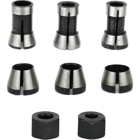 Lot de 6 mandrins de fraisage 6 mm 6,35 mm 8 mm – Acier au carbone – Serrage haute précision pour gravure et fraisage bois (1/5)