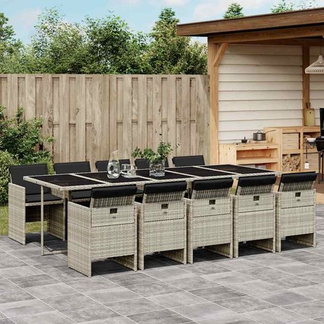 11-tlg. Garten-Essgruppe mit Kissen Hellgrau Poly Rattan (1/5)