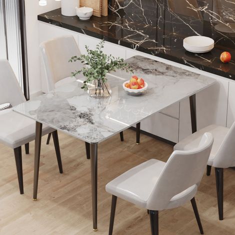 Large Dining Table Rectangular Luxury Marble Top Table Dining Room Breakfast Bar, Glossy Jade (1/5)
