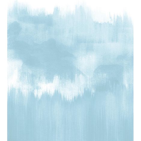 Papier peint panoramique bleu clair aquarelle | Tapisserie panoramique bleu & blanche effet peinture | Papier peint panoramique pastel chambre bébé - 192 X 260 cm (4 pièces) (1/2)
