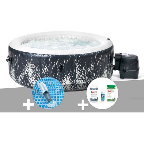 Kit spa gonflable Intex PureSpa Galaxie rond Bulles avec LED 4 places + Aspirateur + Kit de traitement brome