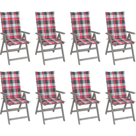 Lot de 8 Chaises de jardin inclinables - Chaises d'extérieur pour terrasse/jardin avec coussins Gris Acacia BV739773 - BonneVie (1/5)