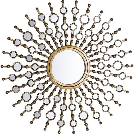 Miroir Mural au Style Versaillais en Forme de Soleil avec Ornement en Métal Doré et Verre pour Salon ou Salle d'Entrée Beliani