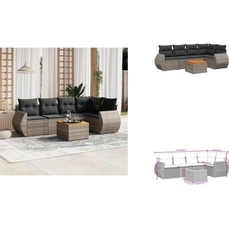 Salon de jardin 6 pcs avec coussins gris résine tressée - Ensemble Salon De Jardin - Meuble Extérieur - Résine Tressée - Rotin Synthétique - Acacia (1/3)