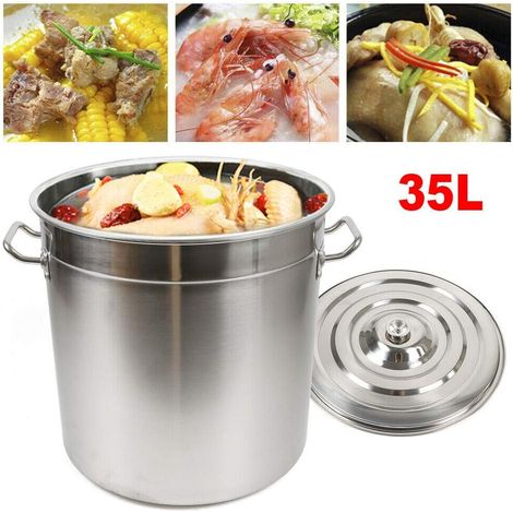 Olla de acero inoxidable con tapa, 35 litros, acero inoxidable, para gastronomía, gastronomía, olla grande para camping, olla para gulash (1/5)