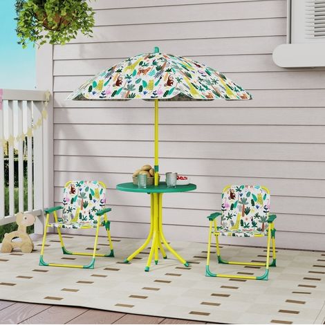 Salon de jardin enfant 4 pièces avec parasol amovible vert (1/5)