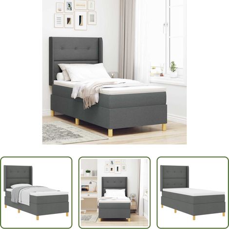 Matelas ferme -  Lit à ressorts avec matelas Gris foncé 80 x 200 cm tissu (1/5)
