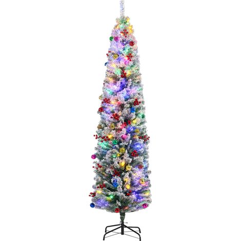 HOMCOM 7' Artificial Christmas Tree with Flocked Tips, LED Lights, Decoration (1/5)