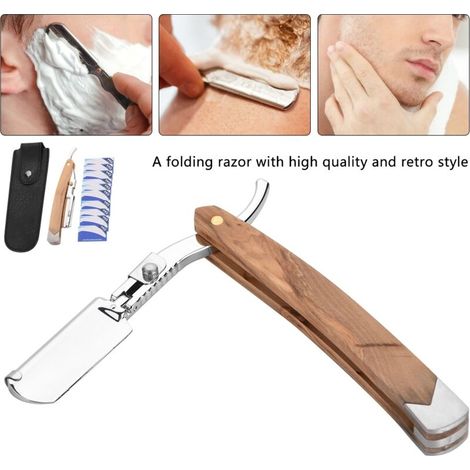 Rasoir de sûreté vintage en bois avec 10 lames de rechange, rasoir pliant pour barbe