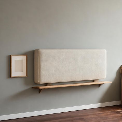 Tête de lit murale rembourrée en lin 140 x 60 cm finition beige (1/5)