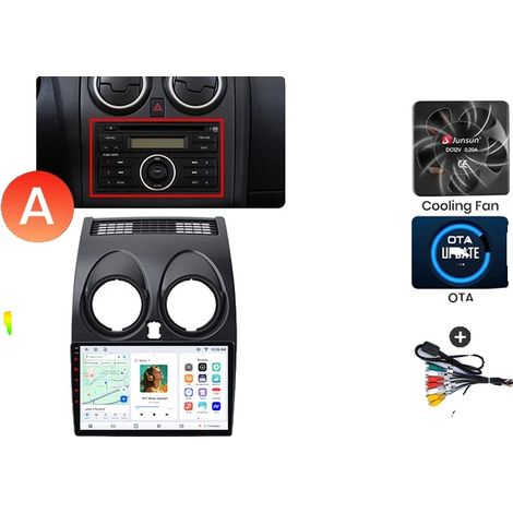 Radio para coche, pantalla táctil, reproductor multimedia, compatible con Nissan Qashqai (J10) 2006-2013, ventilador de refrigeración integrado, navegación GPS Android, V7 (4GB-64GB) - A (1/2)