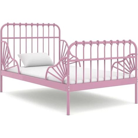 Cadre de lit extensible (matelas non inclus), en métal rose, 80 x 130/200 cm (1/5)