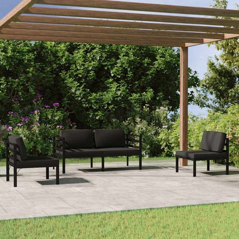 vidaXL Set muebles de jardín 4 pzas y cojines aluminio gris antracita (1/5)