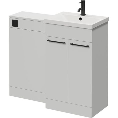 Napoli 390 Gloss Grey Pearl 1000mm 2 Door Vanity Unit Toilet Suite with Glide Basin - 1000mm - Matt Black 160mm HandleWithout Kingston Toilet Pan