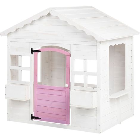 Casetta in Legno da Giardino GINGER HOME per Bambini – con Finestre e Fioriere, Bianca, 123×106×125 cm (1/5)