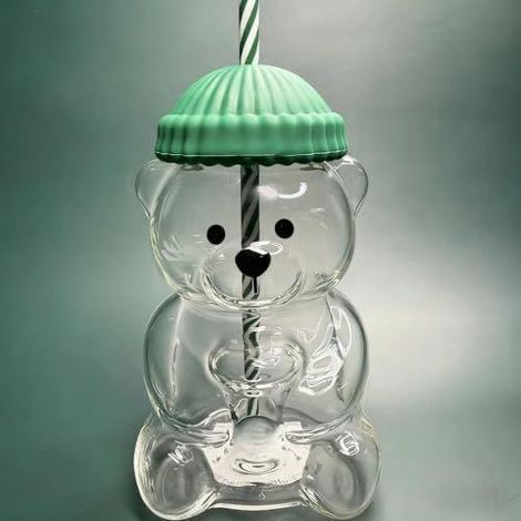 Créatif, portable, unique, nouveau gobelet en verre en forme d'ours, 20 oz – un gobelet en verre en forme d'ours (301-400 ml) pour les boissons froides.