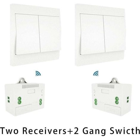 Funkschalter- und Empfängerset 110–230 V, autarker Schalter, ferngesteuerte Leuchte, XU, Modell: Weiß, 2 Schalterempfänger, 2-fach – KZQ (1/4)
