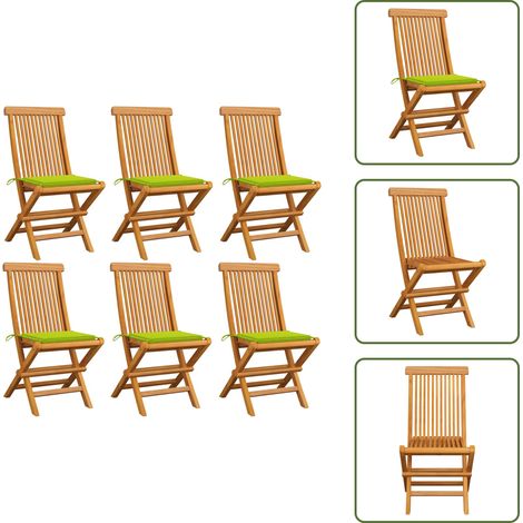 The Living Store Gartenstühle mit Hellgrünen Kissen 6 Stk. Massivholz Teak - Teakholz (1/5)
